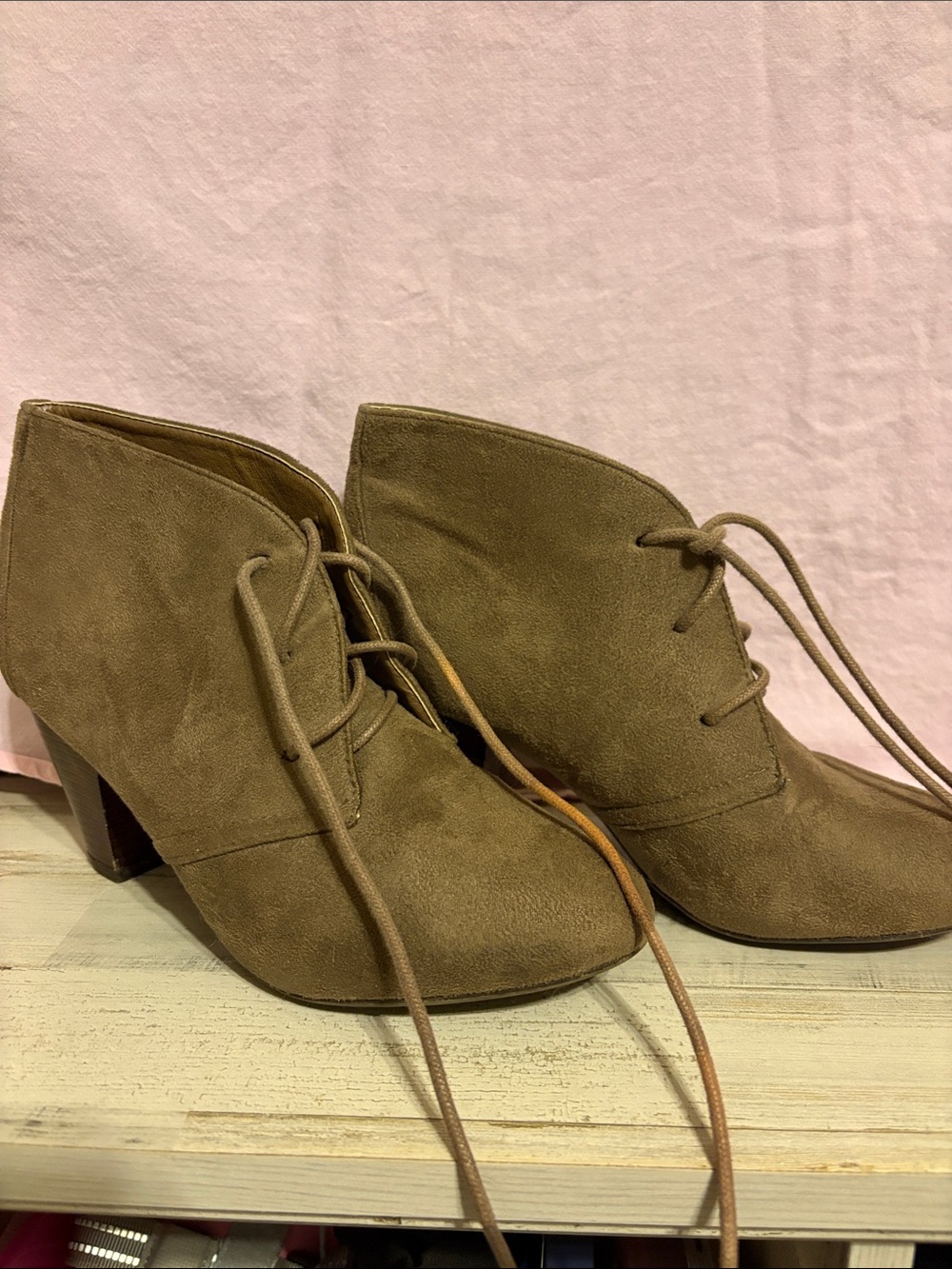 Cityclassified Taupe Lace-Up Suede Ankle Boots